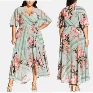 City chic green floral‎ maxi Sierra Scarf dress